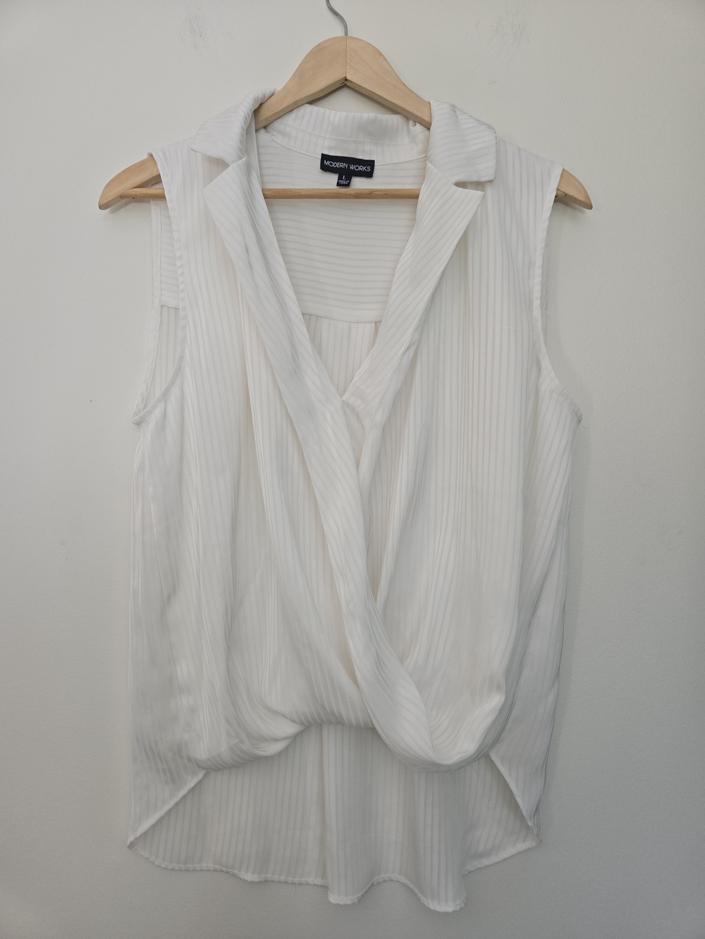 Modern Works Sleeveless White Draped Crossover Blouse